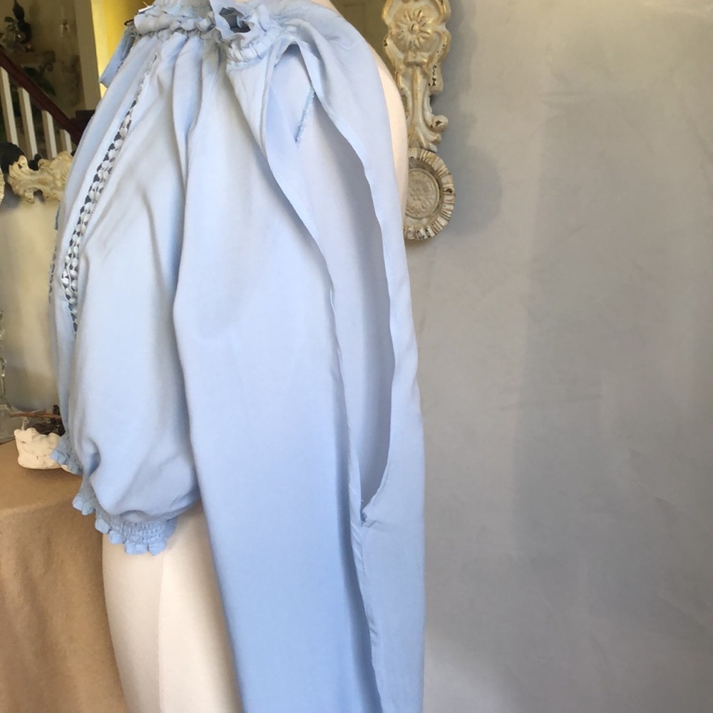 Iris bohemian ice blue peasant off the shoulder long open sleeved size Large - Picture 14 of 15